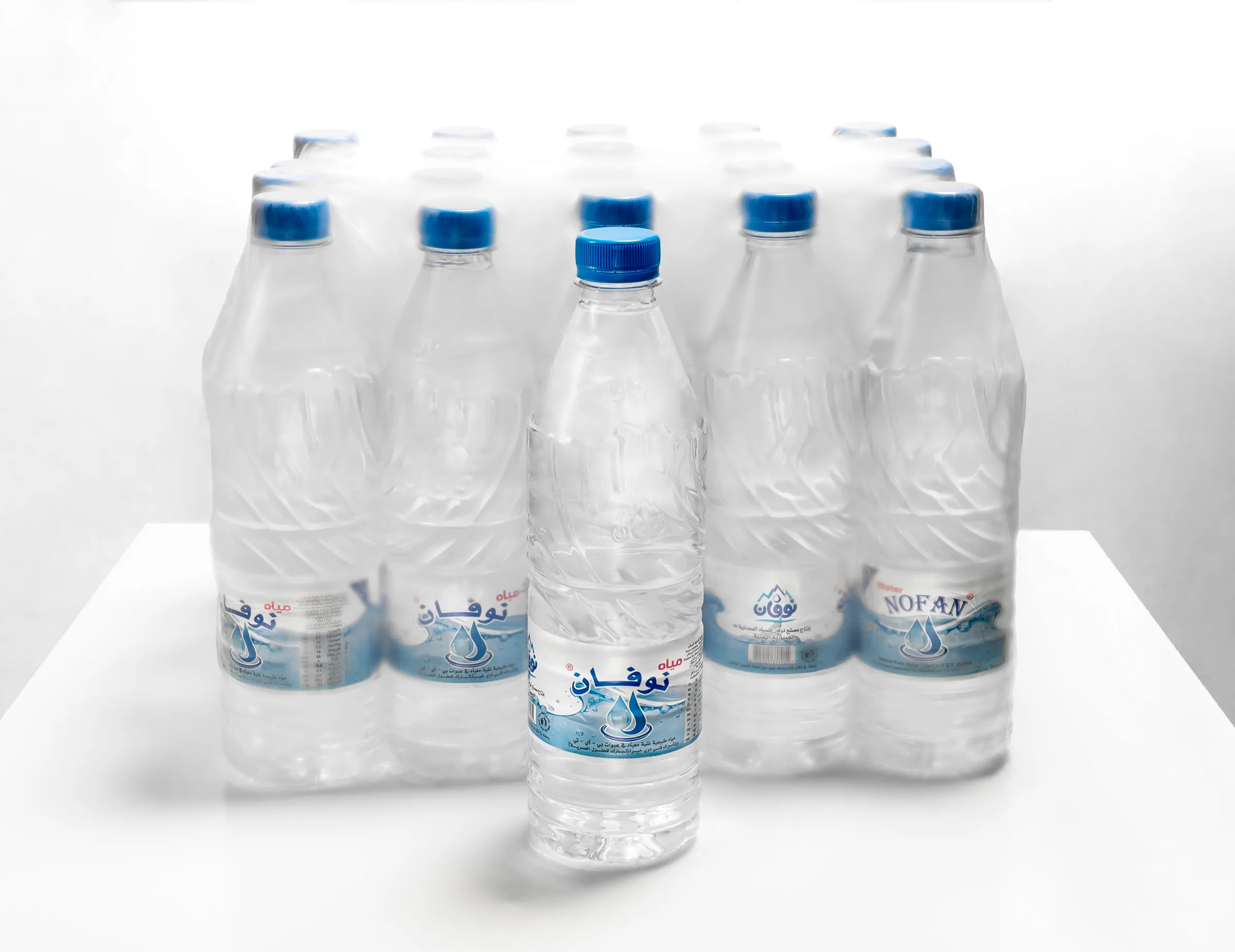 Cases of Novan water ready for delivery
